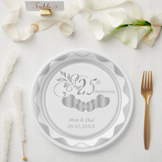Assiettes En Carton 25e anniversaire d'argent (Mariage)