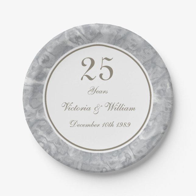 Assiettes En Carton 25e Anniversaire d'argent Plaque papier (Devant)