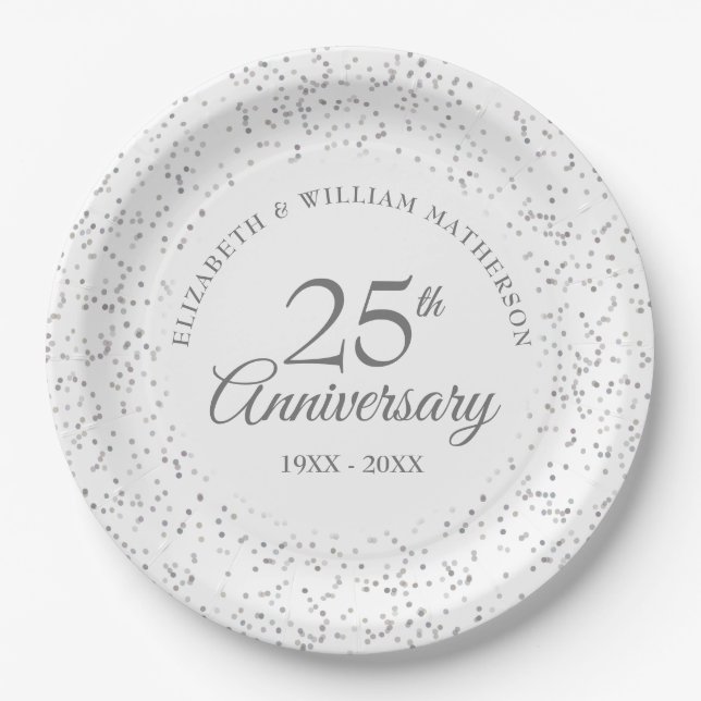 Assiettes En Carton 25e anniversaire de mariage élégant script (Devant)