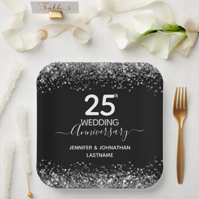 Assiettes En Carton 25e anniversaire de Mariage Parties scintillant Fa (Mariage)