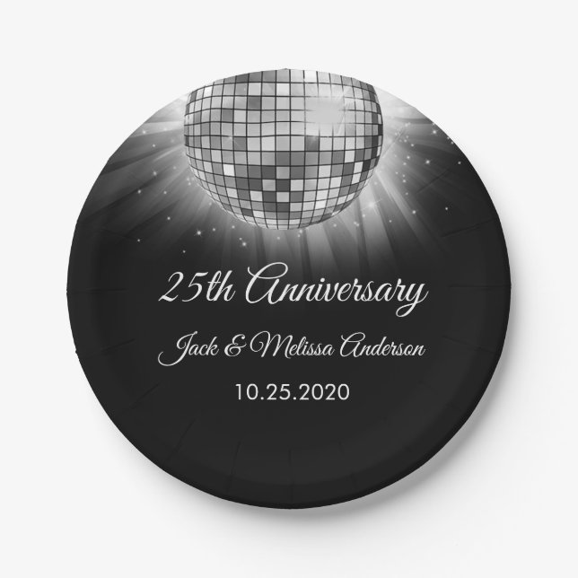 Assiettes En Carton 25e anniversaire de Mariage soirée boule Disco Arg (Devant)