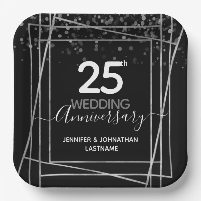 Assiettes En Carton 25e anniversaire du Mariage Argent (Recto)