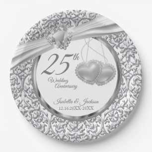 Assiettes En Carton 25e anniversaire du Mariage - Coeurs