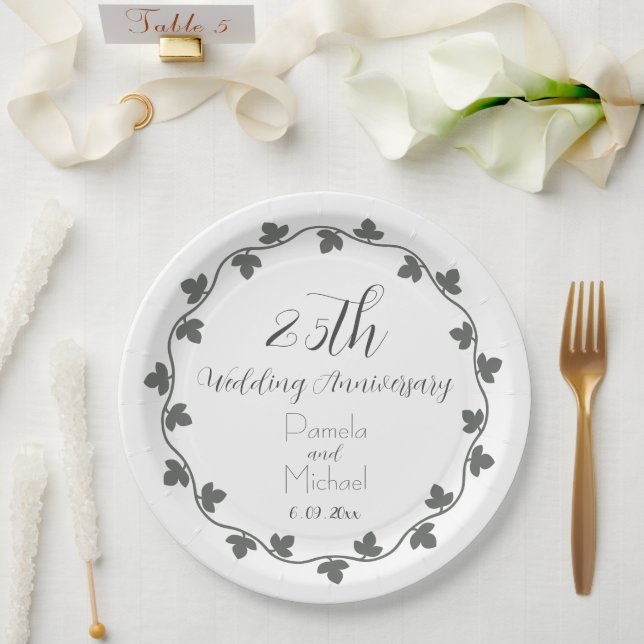 Assiettes En Carton 25e anniversaire du Mariage d'argent Ivy Wreath (Mariage)