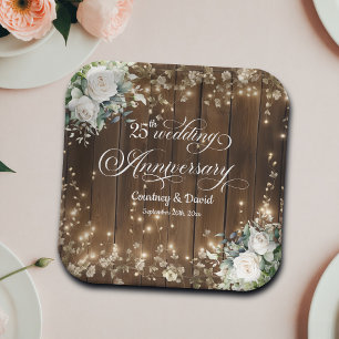 Assiettes En Carton 25e anniversaire du Mariage Lumières à cordes rust