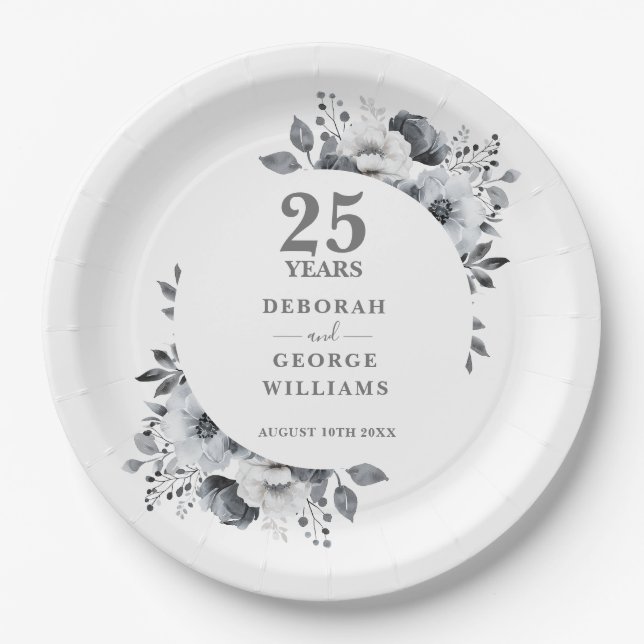 Assiettes En Carton 25e anniversaire du Mariage moderne chic (Devant)