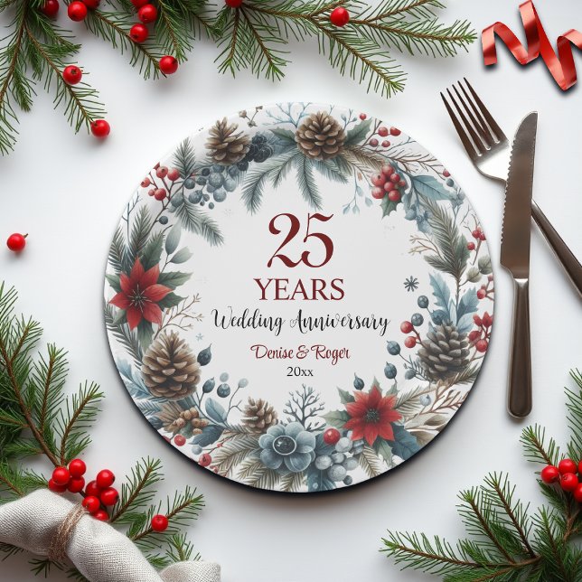 Assiettes En Carton 25e anniversaire Mariage d'argent Elégant hiver (Créateur téléchargé)