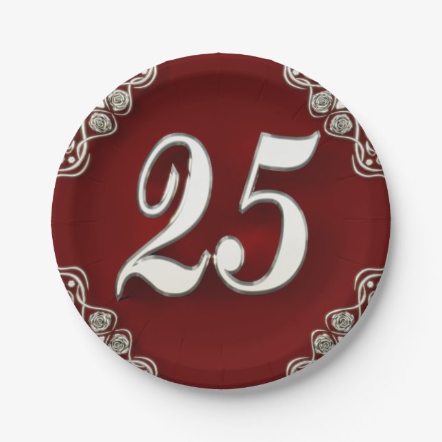 Assiettes En Carton 25e anniversaire ou anniversaire Regal Argent et R (Devant)