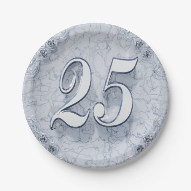 Assiettes En Carton 25e anniversaire ou anniversaire Regal Marbre d'ar (Devant)