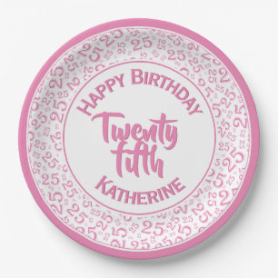 Assiettes En Carton 25e anniversaire Random Number Motif 25 rose/blanc