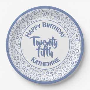 Assiettes En Carton 25e anniversaire Random Numéro Motif 25 Bleu/Blanc