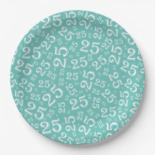Assiettes En Carton 25e anniversaire Turquoise nombre aléatoire Motif