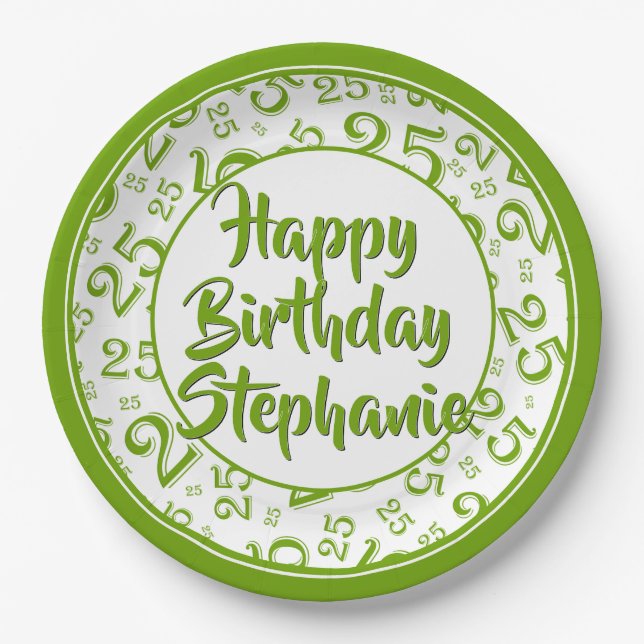 Assiettes En Carton 25e Motif du numéro aléatoire vert/blanc (Devant)