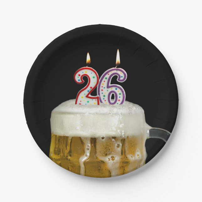 Assiettes En Carton 26e anniversaire bière avec bougie (Devant)