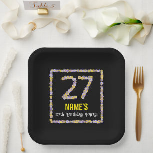 Assiettes En Carton 27e anniversaire : Floral Flowers Numéro, Nom pers