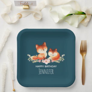 Assiettes En Carton 2 mignons Petits Renards Rouges Aquarelle Design A