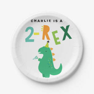 Assiettes En Carton 2-Rex Dinosaur 2e anniversaire Plates