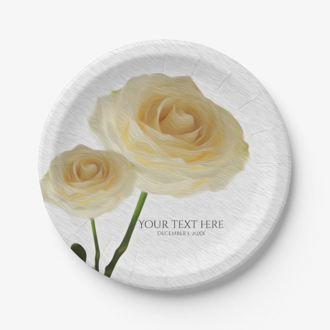 Assiettes En Carton 2 Roses peints en blanc Élégante Fête des mariées (Devant)