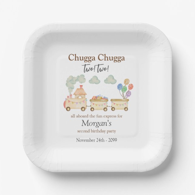 Assiettes En Carton 2e anniversaire aquarelle Brown train Express amus (Recto)