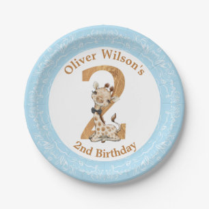 Assiettes En Carton 2e anniversaire Blue Boy Baby Giraffe Plaque en pa