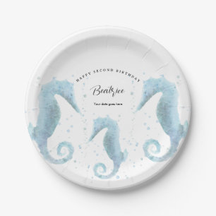 Assiettes En Carton 2e anniversaire Dusty Blue Seahorse