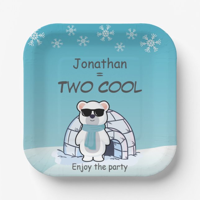 Assiettes En Carton 2nd Birthday Boy Two Cool Polar Bear Iglo   (Recto)