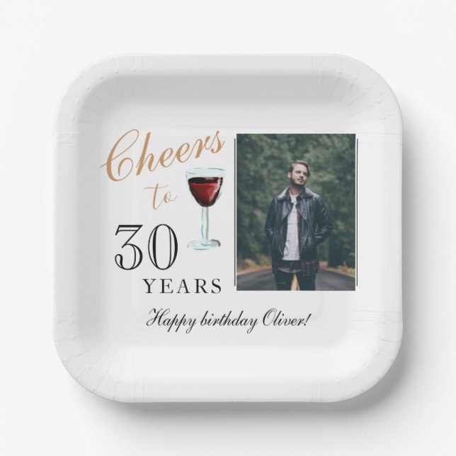 Assiettes En Carton 30 ans Vin rouge 30e anniversaire Photo (Recto)