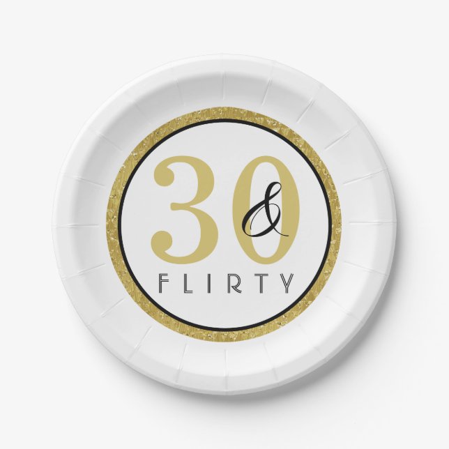 Assiettes En Carton 30 & Flirty Gold Black 30th Birthday Party (Devant)