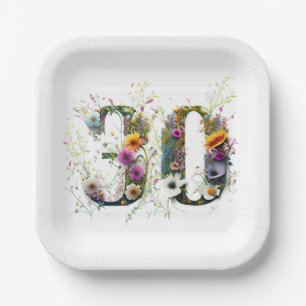 Assiettes En Carton 30 Numéro d'anniversaire Fleurs sauvages
