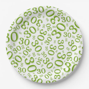 Assiettes En Carton 30e âge Nombre aléatoire Motif vert/blanc