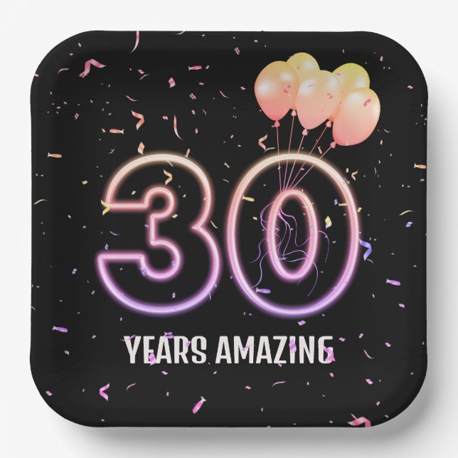 Assiettes En Carton 30e anniversaire Balloons et Confetti (Recto)