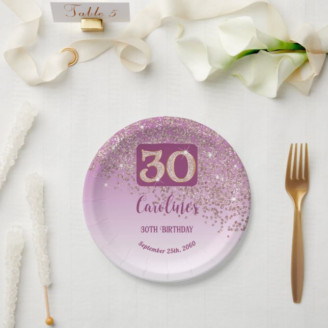 Assiettes En Carton 30e anniversaire Chic Falling Rose Parties scintil (Mariage)