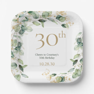Assiettes En Carton 30e anniversaire Eucalyptus