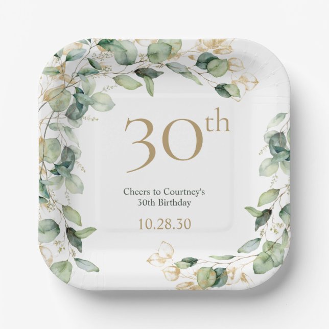 Assiettes En Carton 30e anniversaire Eucalyptus (Recto)