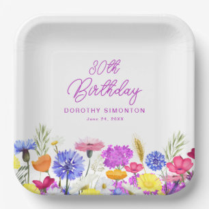 Assiettes En Carton 30e anniversaire fête Fleur sauvage pourpre Person