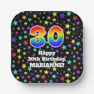 Assiettes En Carton 30e anniversaire : Fun Stars Motif et Rainbow "30"