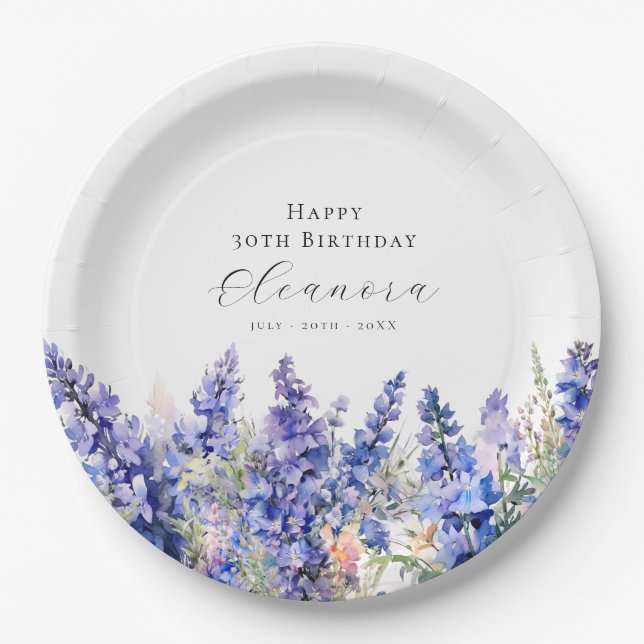 Assiettes En Carton 30e anniversaire Juillet Fleur de naissance Larksp (Devant)