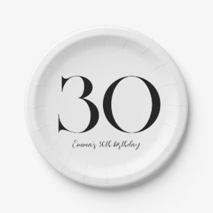 Assiettes En Carton 30e anniversaire Noir et blanc