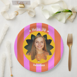 Assiettes En Carton 30e anniversaire photo colorée rose jaune tendance