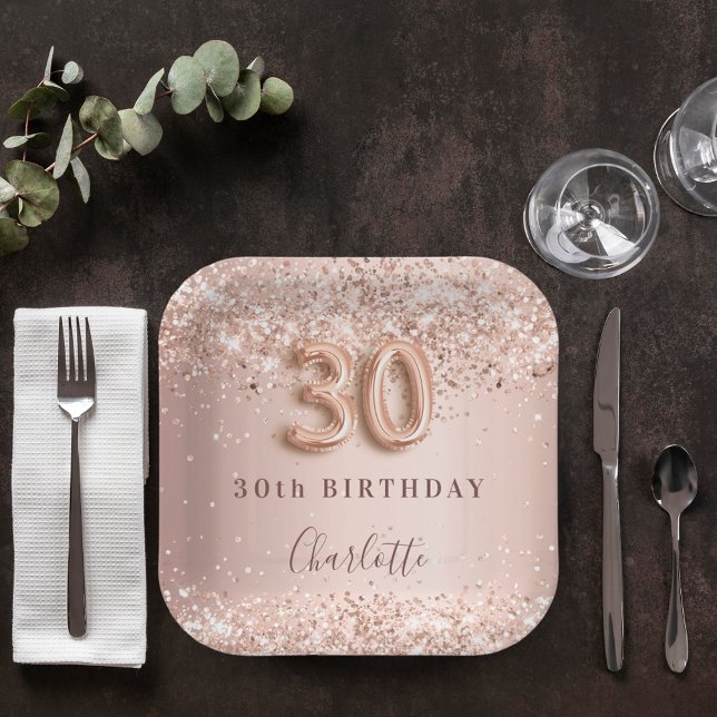 Assiettes En Carton 30e anniversaire rose or blush rose nom (Créateur téléchargé)