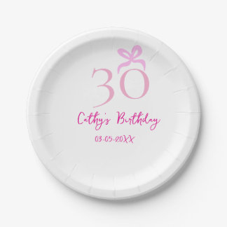 Assiettes En Carton 30E ANNIVERSAIRE rose pastel MAIN LEVÉE RÉTRO 