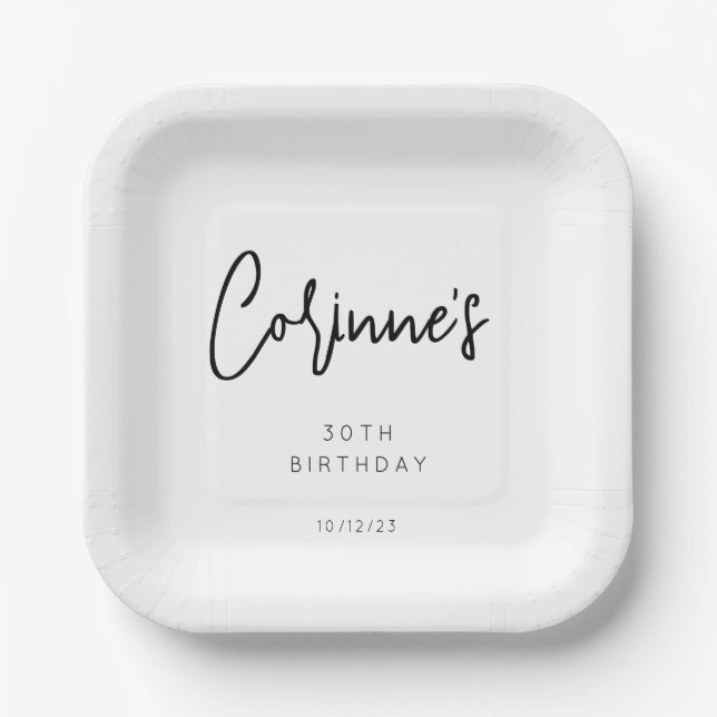 Assiettes En Carton 30ème anniversaire noir et blanc minimum (Recto)