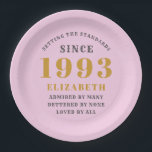 Assiettes En Carton 30th Birthday Born 1993 Ajouter Nom Rose Grey<br><div class="desc">Anniversaire personnalisé ajoutez votre nom et plaque de papier de l'année. Modifiez le nom et l'année avec le modèle fourni. Un merveilleux accessoire de fête d'anniversaire personnalisé. Plus de cadeaux et de fournitures de fête disponibles avec le design "normes de fixation" dans le magasin.</div>