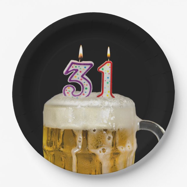 Assiettes En Carton 31e Anniversaire Bière en noir (Devant)