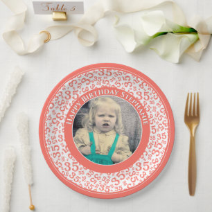 Assiettes En Carton 35 Votre photo Numéro Aléatoire Motif Coral/Blanc