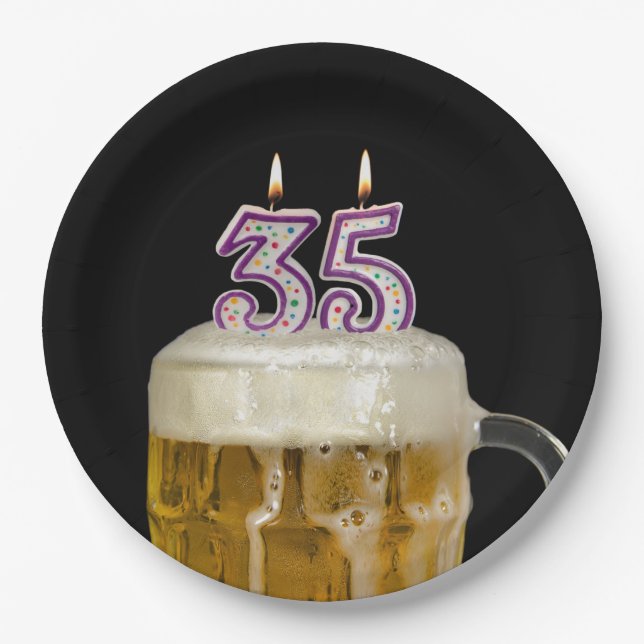 Assiettes En Carton 35e Anniversaire Bière en noir (Devant)
