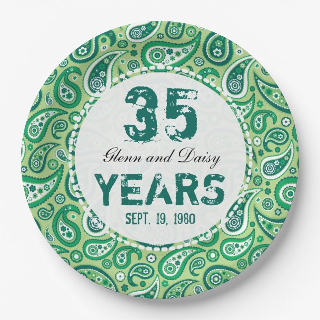 Assiettes En Carton 35e anniversaire du Mariage Jade Motif Paisley (Devant)