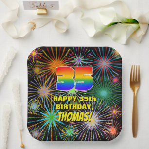 Assiettes En Carton 35e anniversaire : Feu d'artifice coloré et amusan