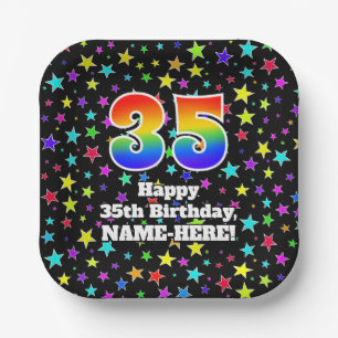 Assiettes En Carton 35e anniversaire : Fun Stars Motif et arc-en-ciel 
