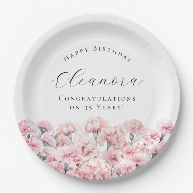 Assiettes En Carton 35th Birthday Pink Carnation January Birth Flower (Devant)